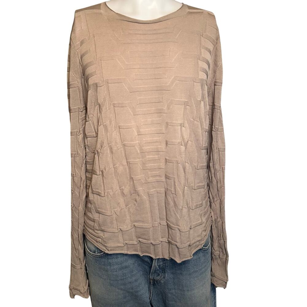 Archival Gianfranco Ferré Geometric 3D Texture Knit Pullover IT 56 Beige Sweater